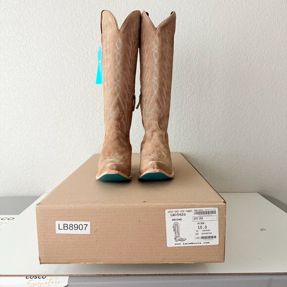 Lane Knee High Corset Western Cowboy Boots Snip Toe Latte Suede Size 10 - Picture 11 of 12